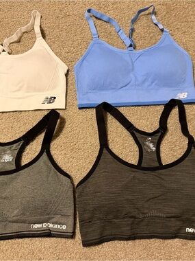 New Balance Women’s Seamless Sports Bras – Light Blue, Cream, Charcoal